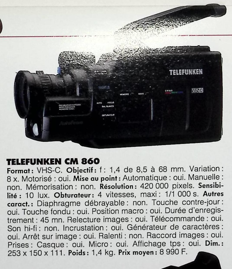 Telefunken caméscope VHS-C CM 860 - Photo - février 1991