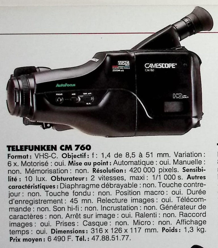 Telefunken caméscope VHS-C CM 760 - Photo - février 1991