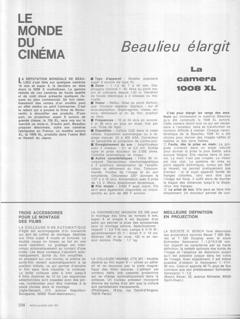 Article Beaulieu 1008 XL - Photo Cinéma - avril 1978 - 1