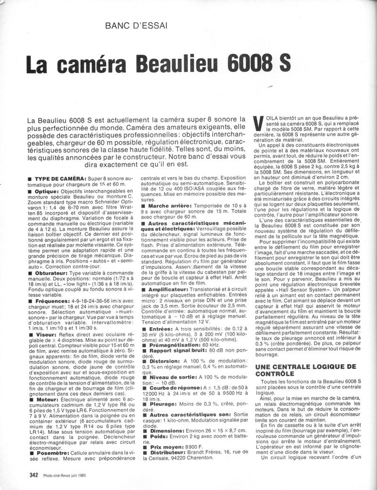 Article Beaulieu 6008 XL - Photo-Ciné Revue - juin 1980 - 1