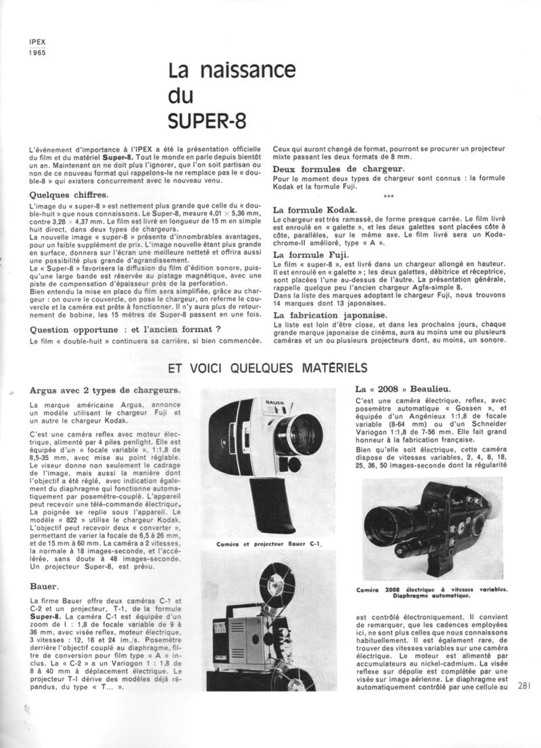 Article Beaulieu 2008 S Auto - Photo-Ciné - septembre 1965