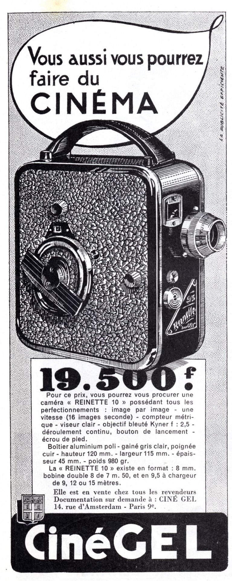 Publicité CinéGel Reinette 10 - 1952