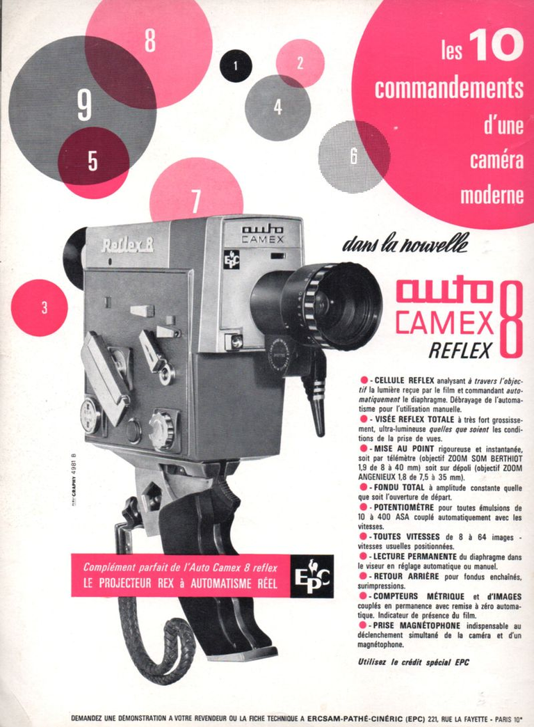 Publicité E.P.C. Auto Camex grise Pan-Cinor - Photo-Ciné Revue - juillet 1963
