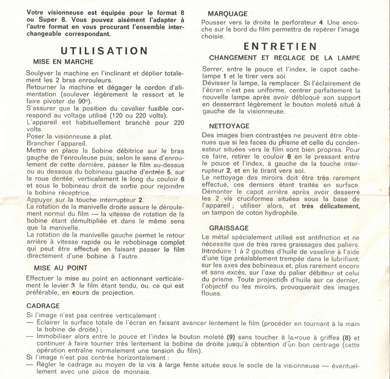 Notice des Visionneuses enrouleuses Superay et Superette - 2