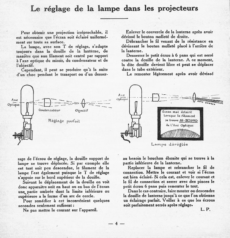 Réglage de la lampe dans les projecteurs - août septembre 1926 - Le Cinéma Chez Soi