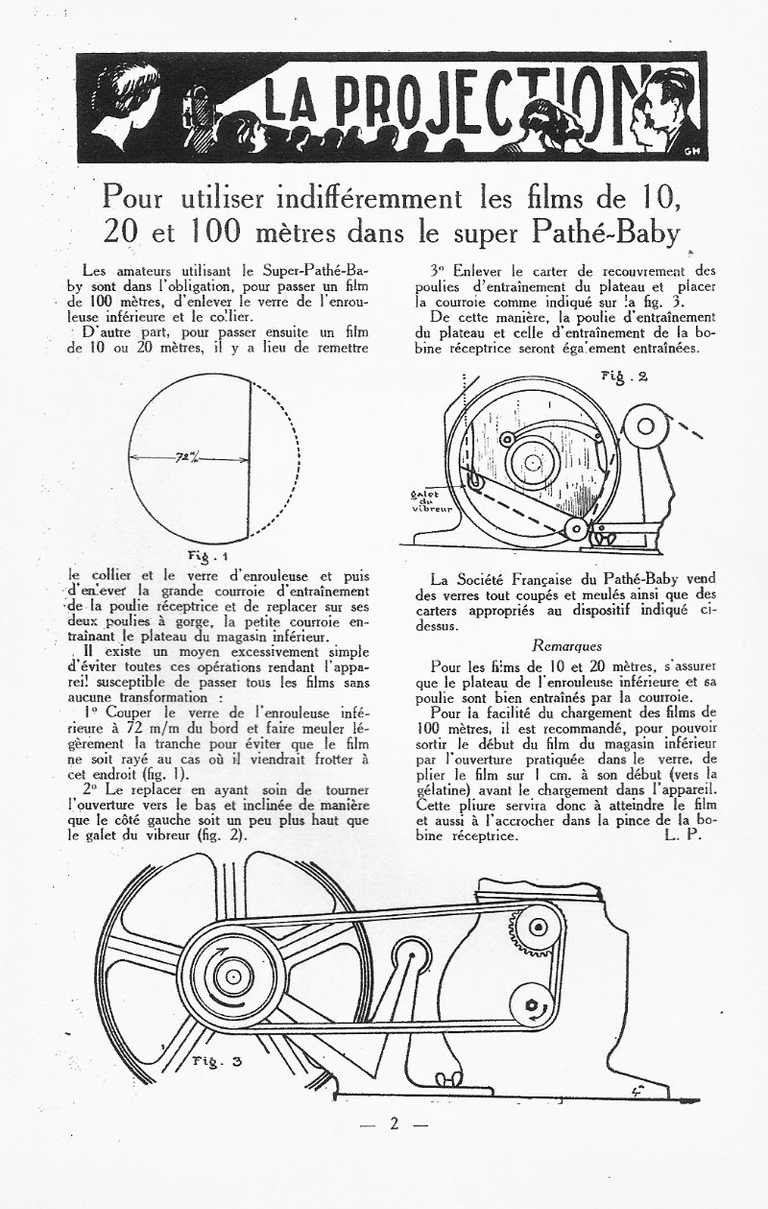 Pour utiliser indifféremment les films de 10, 20 et 100 mètres dans le Super Pathé-Baby - avril-mai 1927 - Le Cinéma Chez Soi