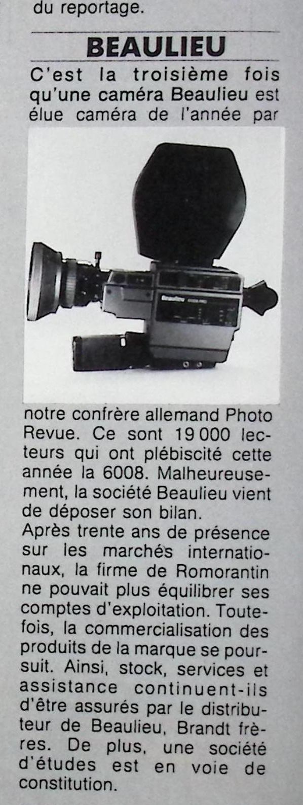 Beaulieu caméra 6008 S et dépôt de bilan - Photo - mai 1981