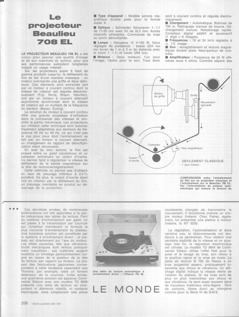 Projecteur Beaulieu 708 EL - avril 1978 - Photo-Cinéma page 1