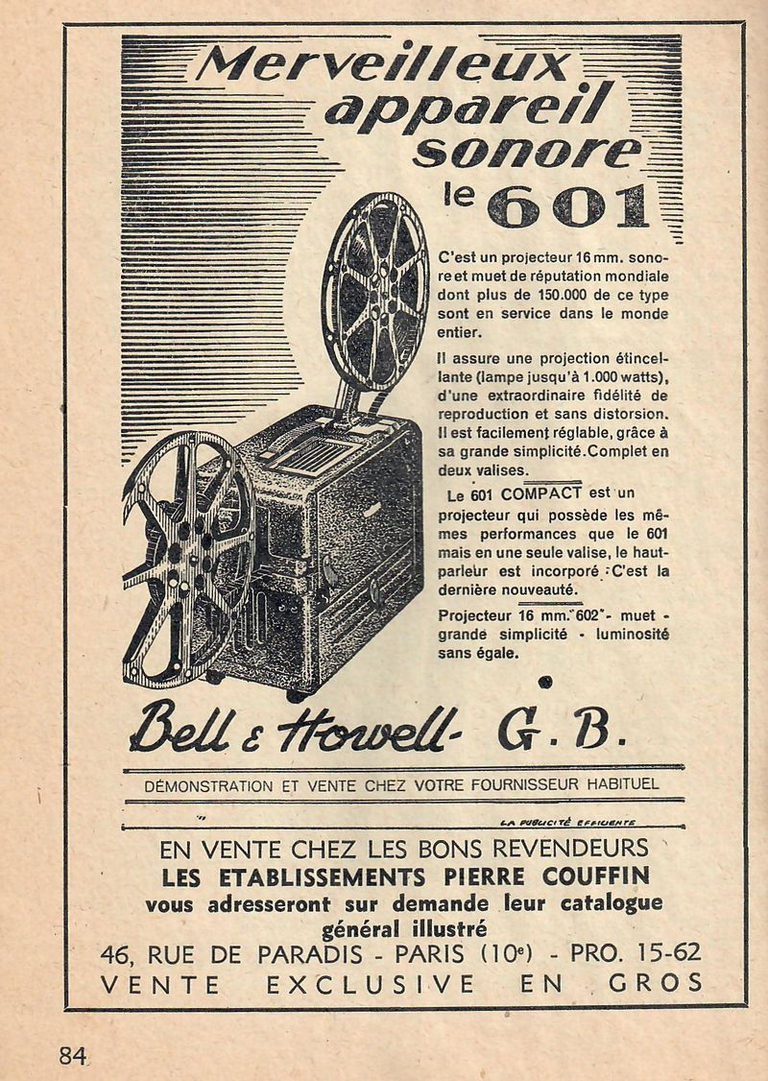 Bell & Howell - projecteur 601 sonore et 602 muet - juin 1951