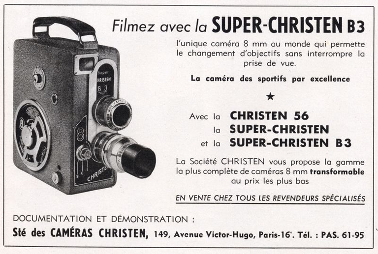 Christen - caméra Christen 56 8 mm, Super Christen 8 mm, Super Christen B3 8 mm - 1956