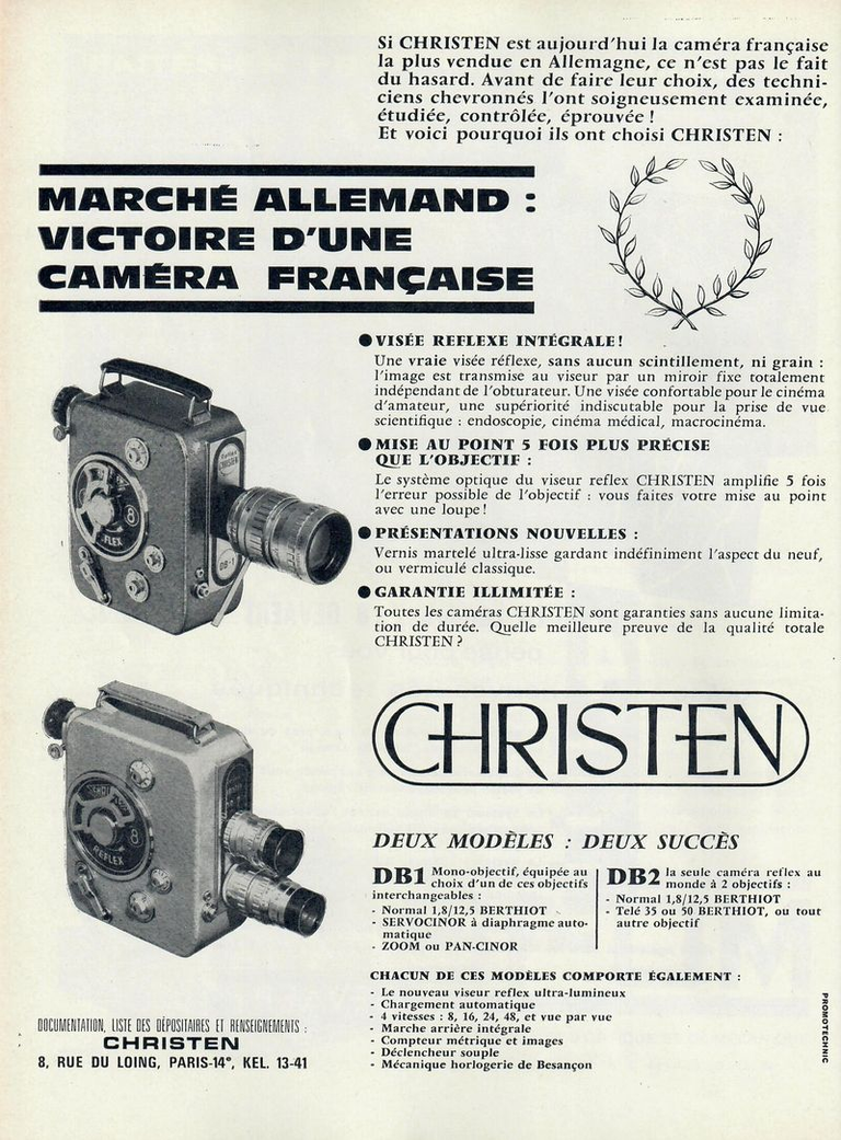 Christen - caméra Christen DB1 8 mm, Christen DB2 8 mm  - avril 1961 - Photo-Ciné Revue
