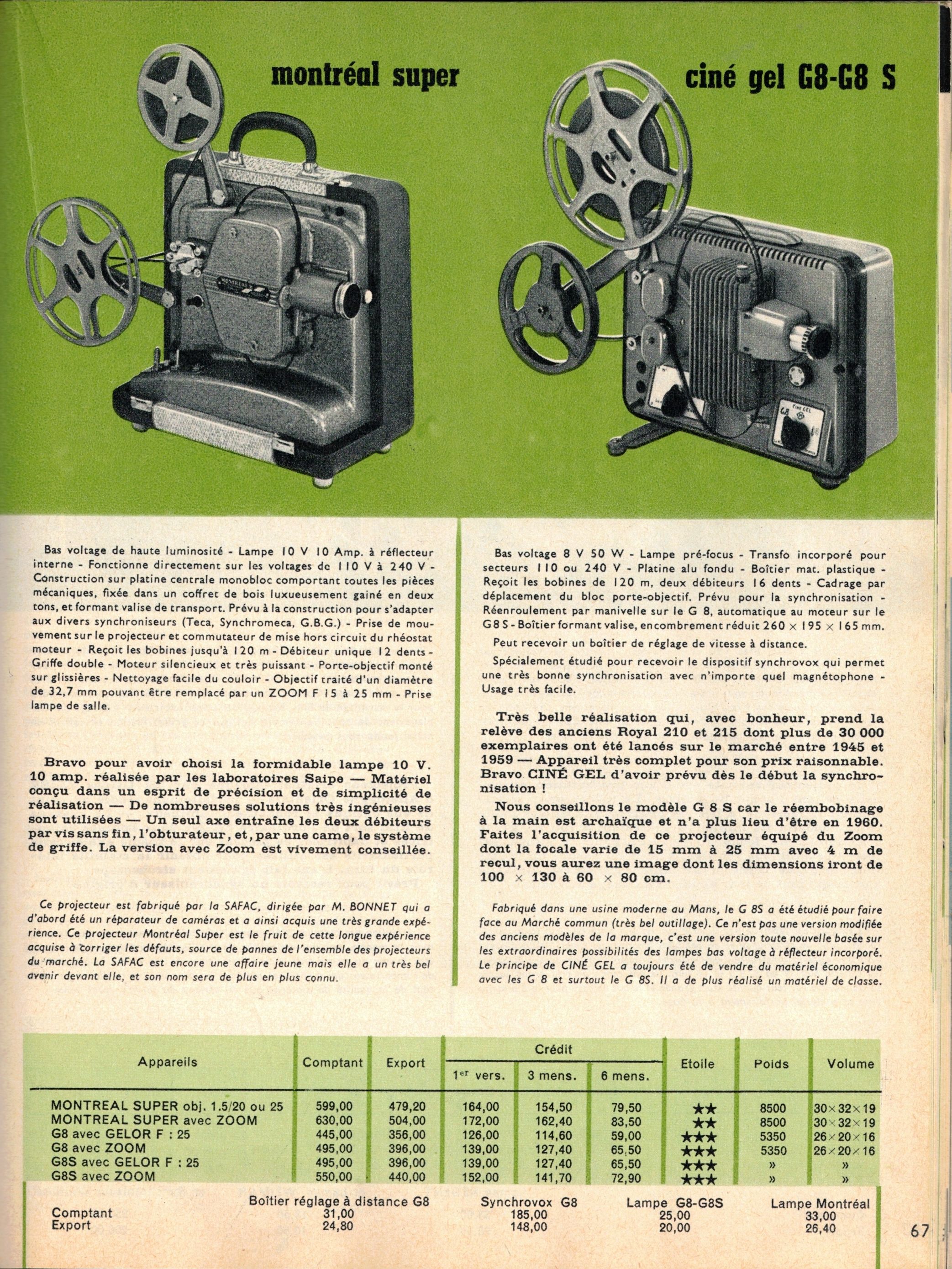 Projecteur G8, G8S - Catalogue Grenier 1960