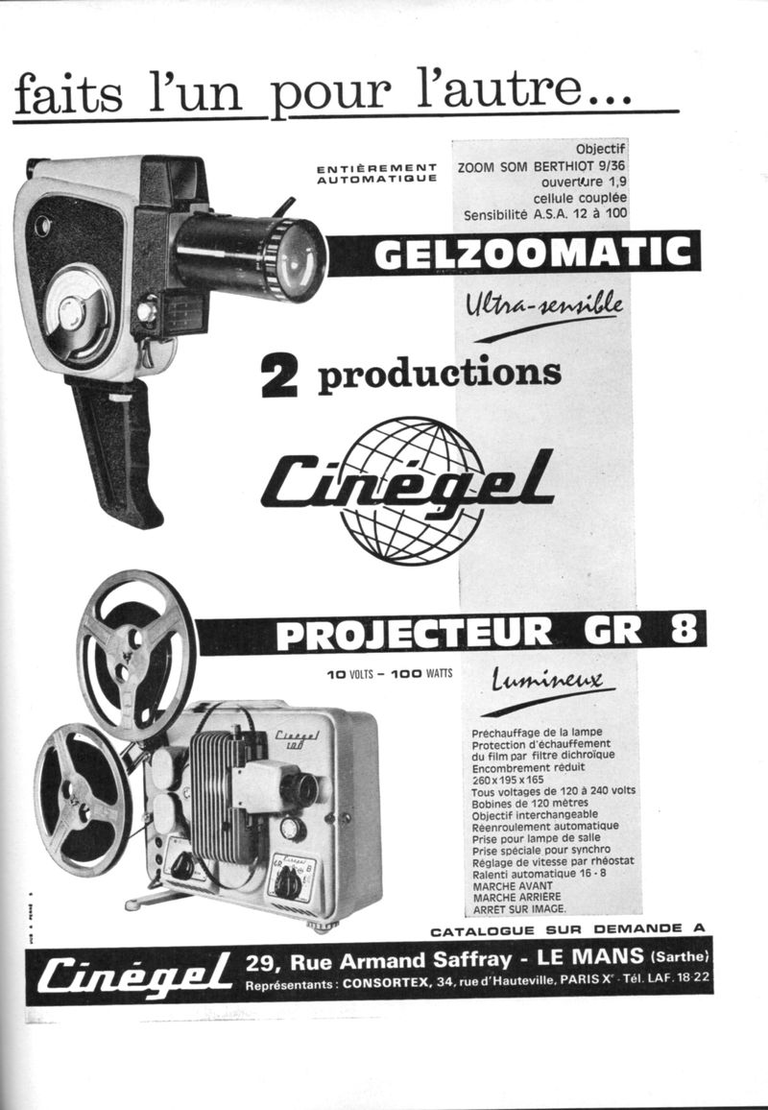 CinéGel - caméra Gelzoomatic format 8 mm - projecteur 8 mm GR 8 - juillet 1964 - Photo-Cinéma