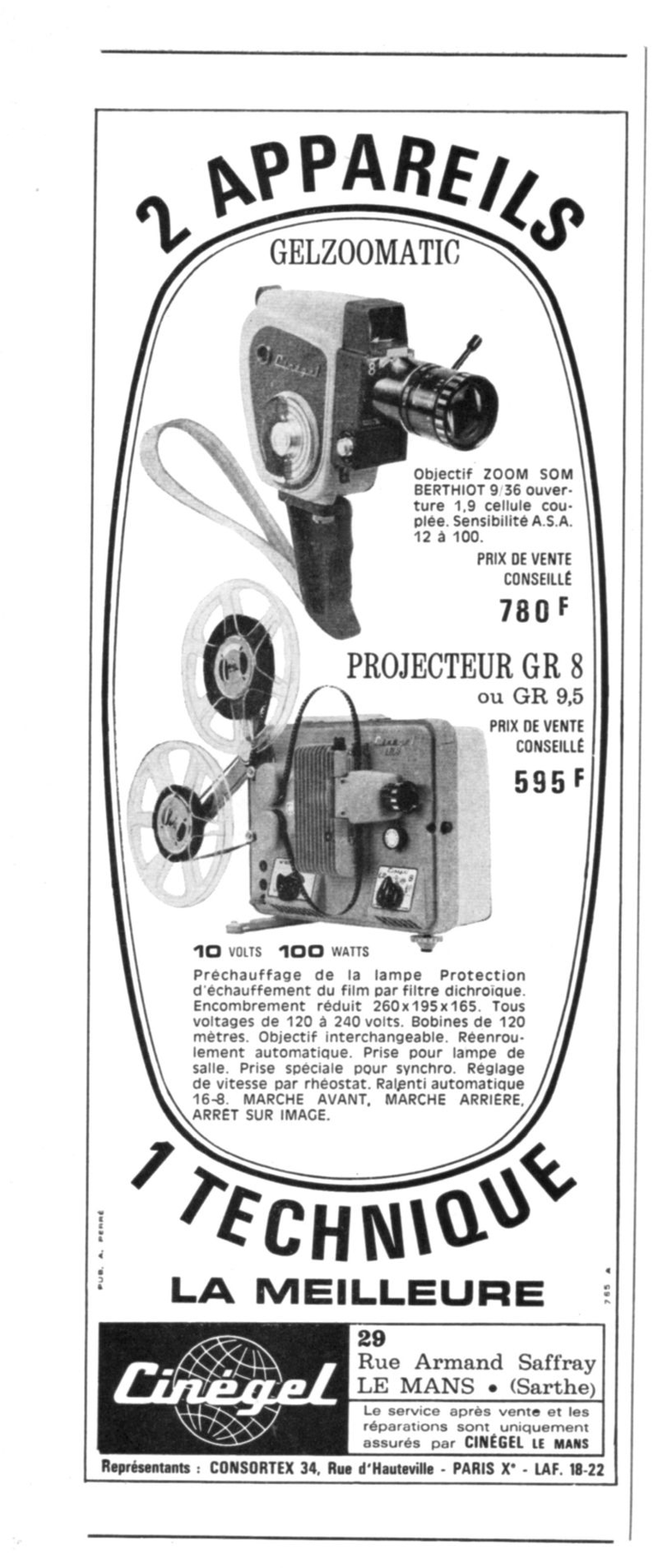 CinéGel - caméra Gelzoomatic format 8 mm  - projecteur 8 mm GR8 - avril 1965 - Photo-Cinéma