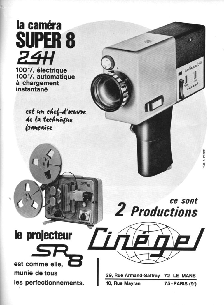 CinéGel - caméra 24H Le Mans format Super 8 - projecteur SR8 format Super 8 - décembre 1966 - Photo-Cinéma
