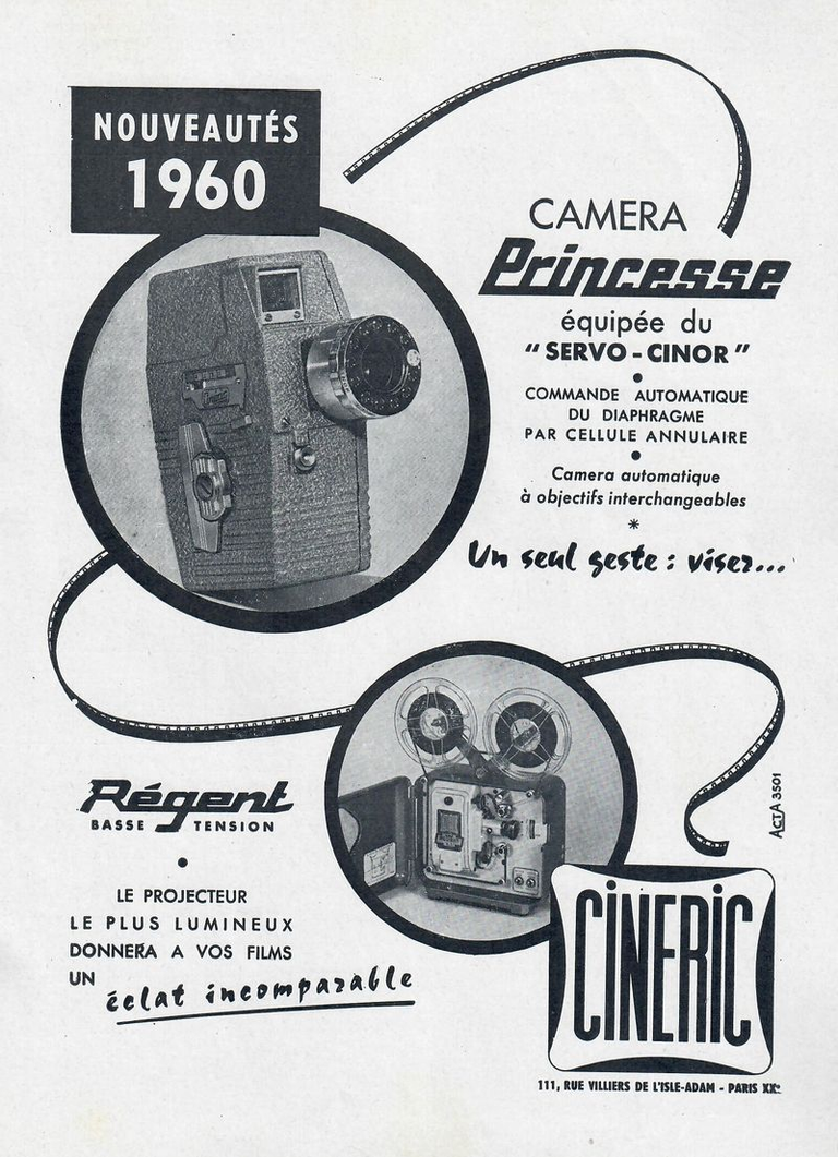 Cinéric - caméra Princesse 8 mm Servo-Cinor - projecteur Régent 8 mm - mars 1961