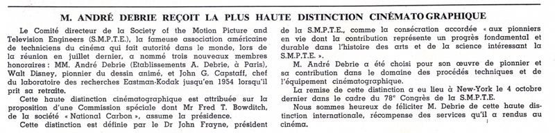 Article sur Debrie - décembre 1955