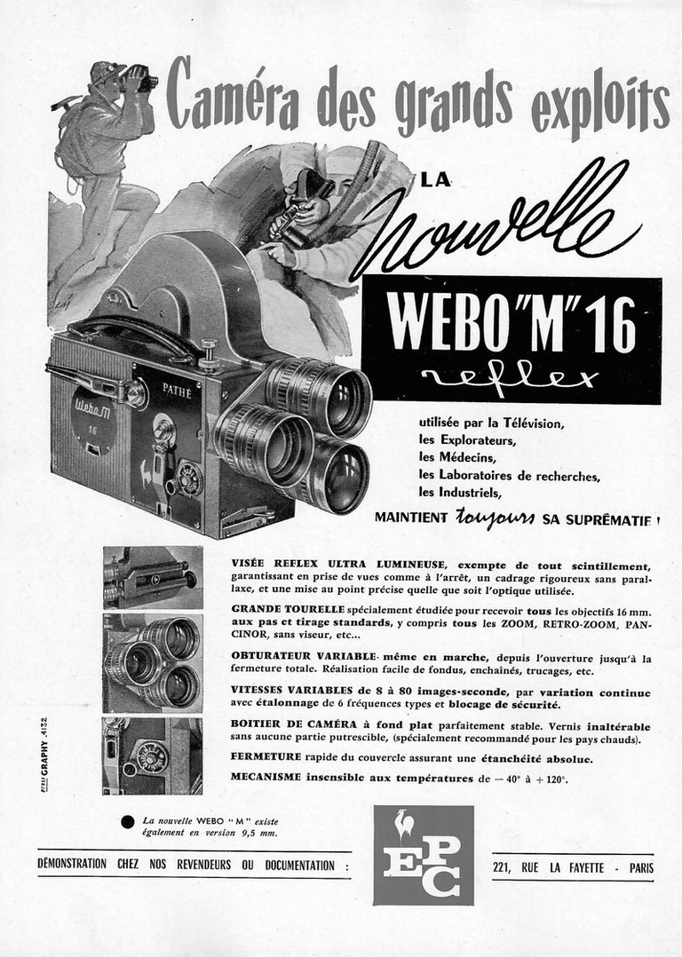E.P.C. - caméra Webo M 16 reflex 16 mm ou 9,5 mm - septembre 1962 - Photo-Cinéma