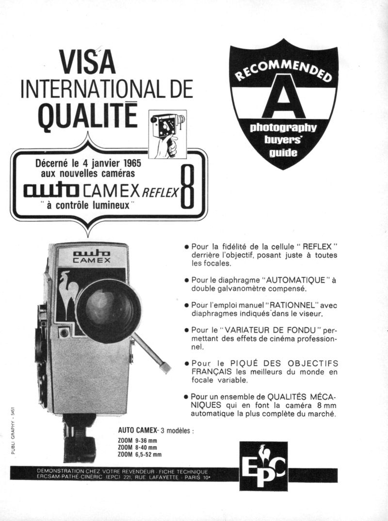 E.P.C. - caméra Auto Camex Reflex 8 - mars 1965 - Photo-Ciné