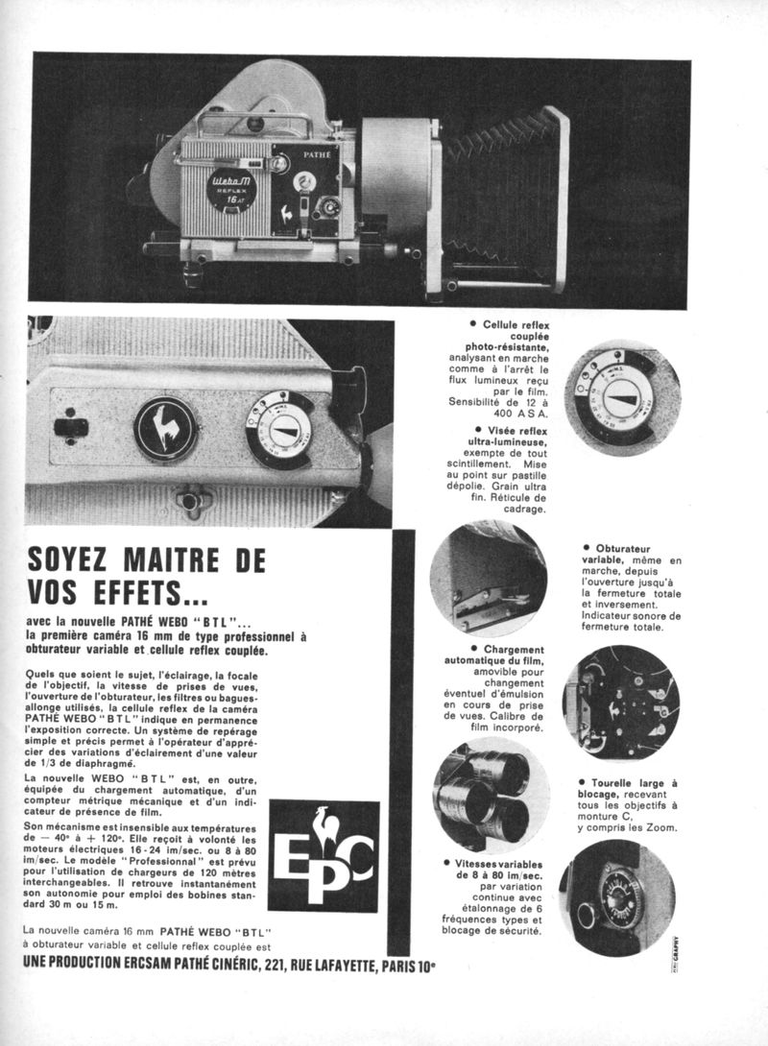E.P.C. - caméra Pathé Webo M Reflex BTL 16 mm - juin 1965 - Photo-Ciné