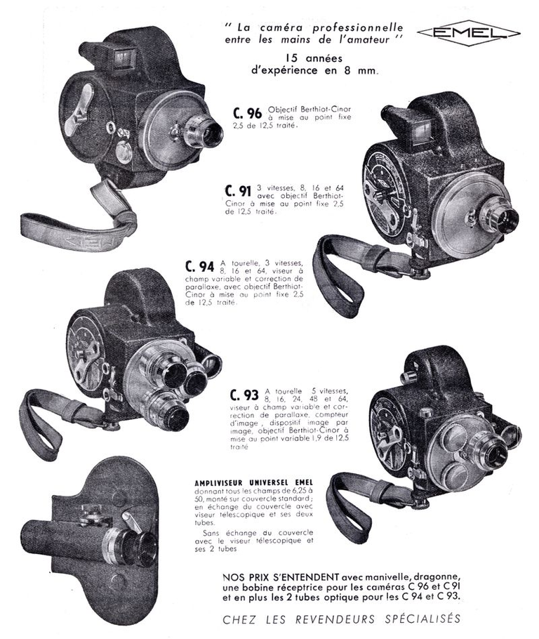 Emel caméras 8 mm C96, C91, C94, C93 - projecteur 8 mm P.73 - Ampliviseur - 1950
