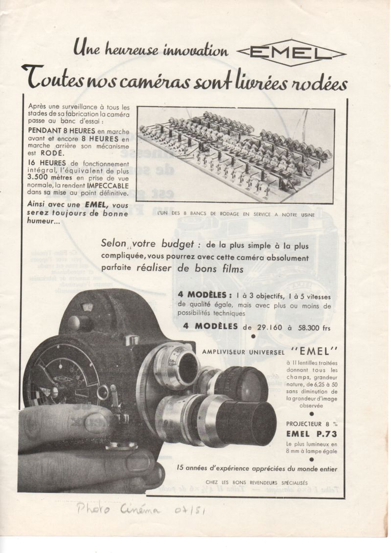 Emel caméras 8 mm C96, C91, C94, C93 - projecteur 8 mm P.73 - Ampliviseur - juillet 1951 - Photo-Cinéma