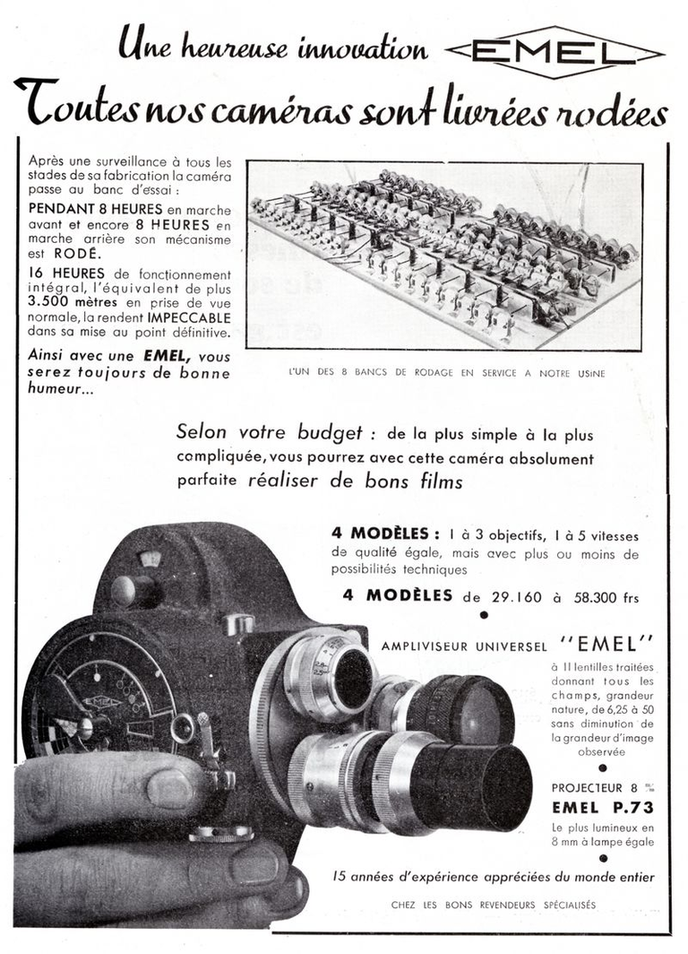 Emel caméras 8 mm C96, C91, C94, C93 - projecteur 8 mm P.73 - Ampliviseur - 1951
