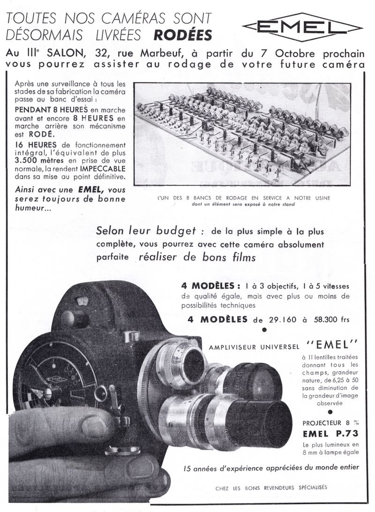 Emel caméras 8 mm C96, C91, C94, C93 - projecteur 8 mm P.73 - Ampliviseur - 1951
