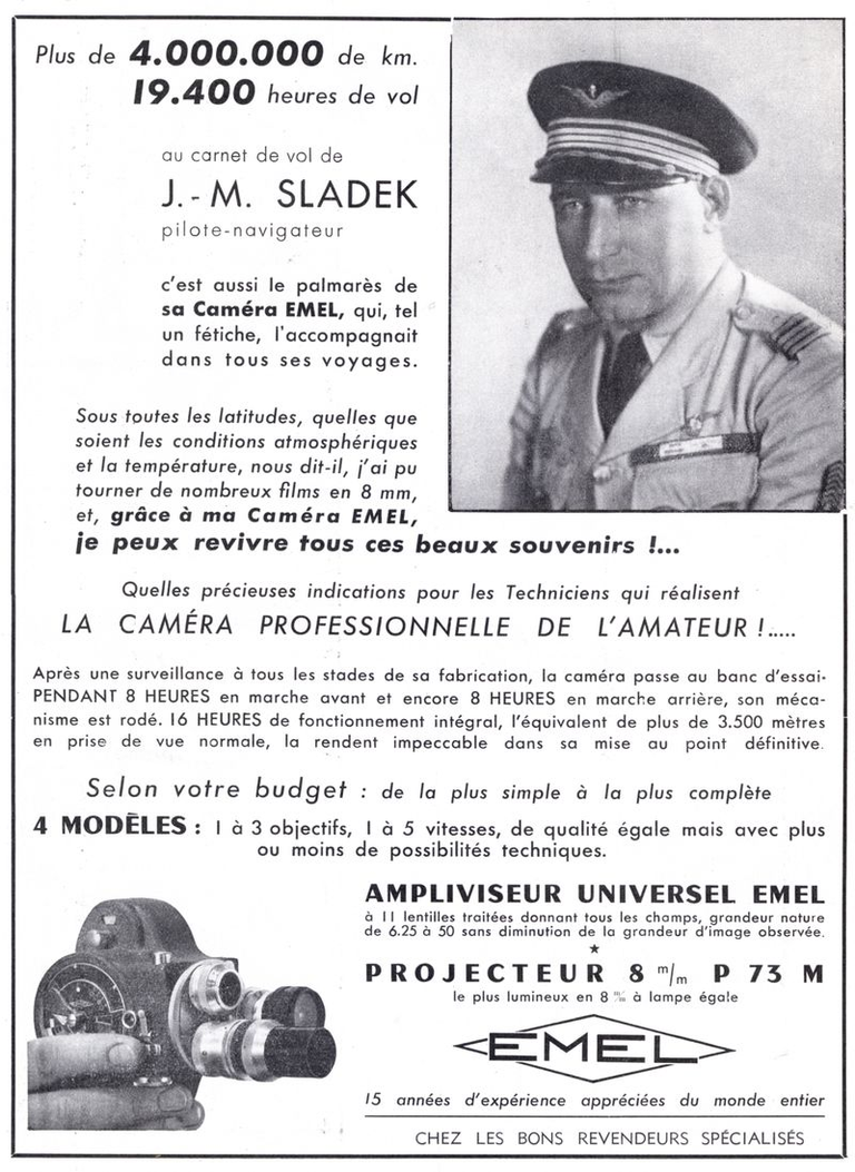 Emel - J.M. Sladek - caméras 8 mm C96, C91, C94, C93 - projecteur 8 mm P.73 - Ampliviseur - 1951