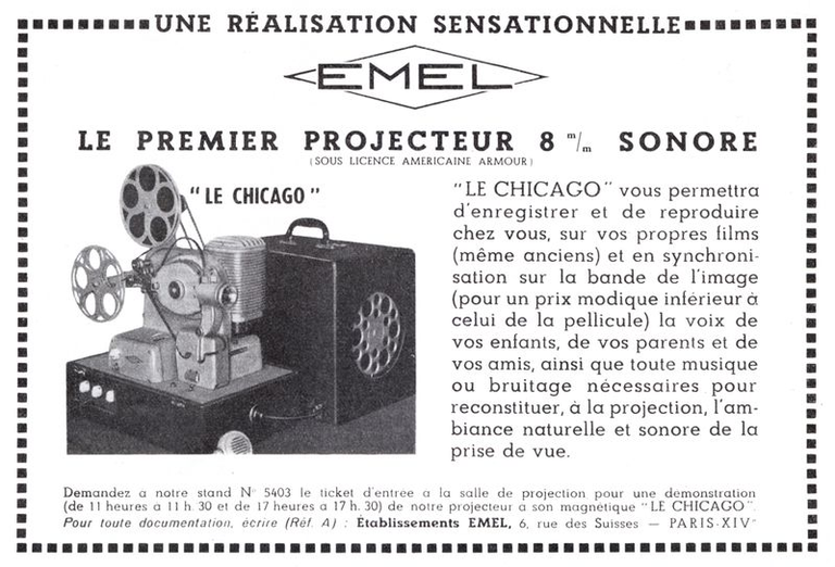 Emel - projecteur 8 mm sonore Chicago - 1952