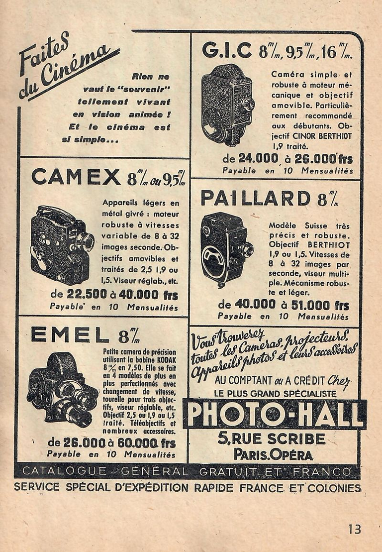 ERCSAM - caméra Camex 9,5 mm, Camex 8 mm - juin 1951