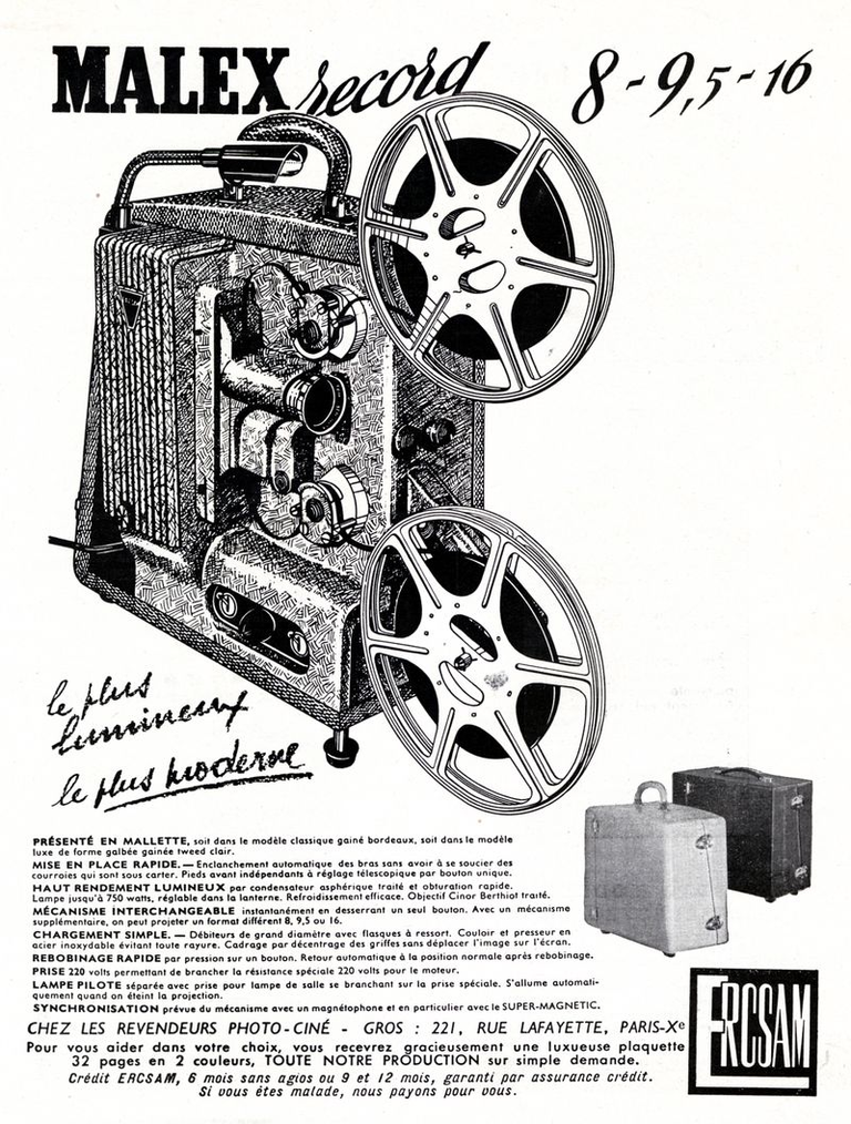 ERCSAM - projecteur Malex Record 8 mm, 9,5 mm ou 16 mm - 1955