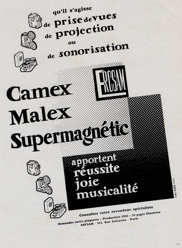ERCSAM - caméra Camex - projecteur Malex - Super-Magnétic - 1956