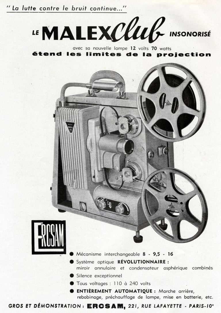 ERCSAM - projecteur Malex Club 8 mm, 9,5 mm ou 16 mm - 1958