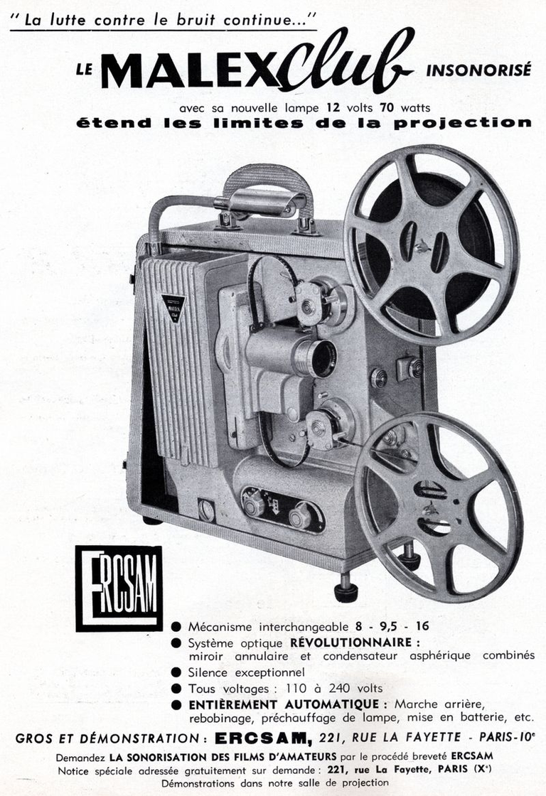 ERCSAM - projecteur Malex Club 8 mm, 9,5 mm ou 16 mm - 1959