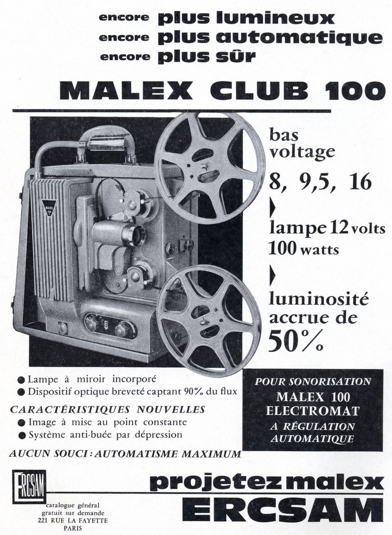 ERCSAM - projecteur Malex Club 100 8 mm, 9,5 mm ou 16 mm, Malex 100 Electromat  - 1960