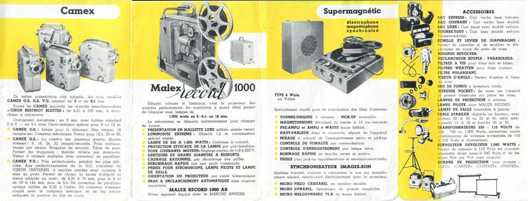 ERCASAM Camex Reflex 8 - Dépliant verso - 1956