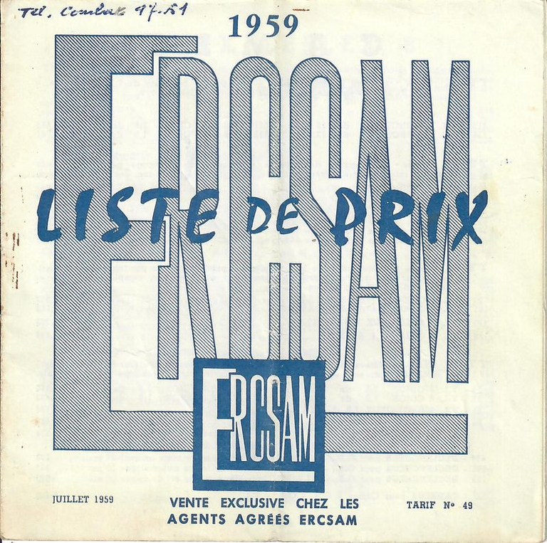 ERCSAM - Liste de prix - Tarif n°49 - juillet 1959