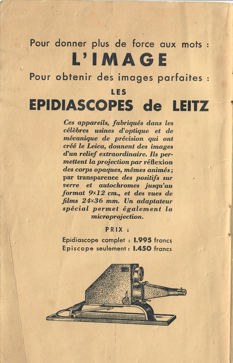Catalogue 1936 - Couverture 2 - Epidiascope Leitz