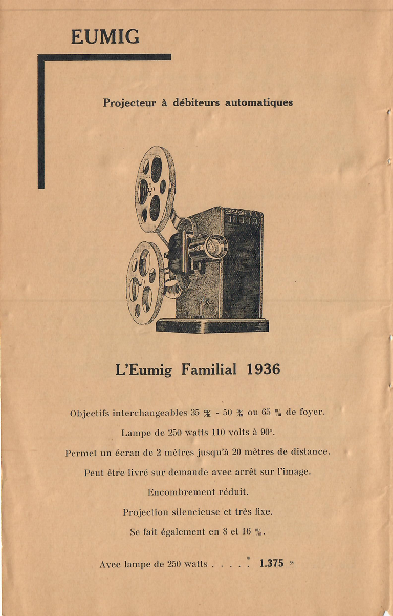 Catalogue 1936 - Projecteur Eumig Familial 1936