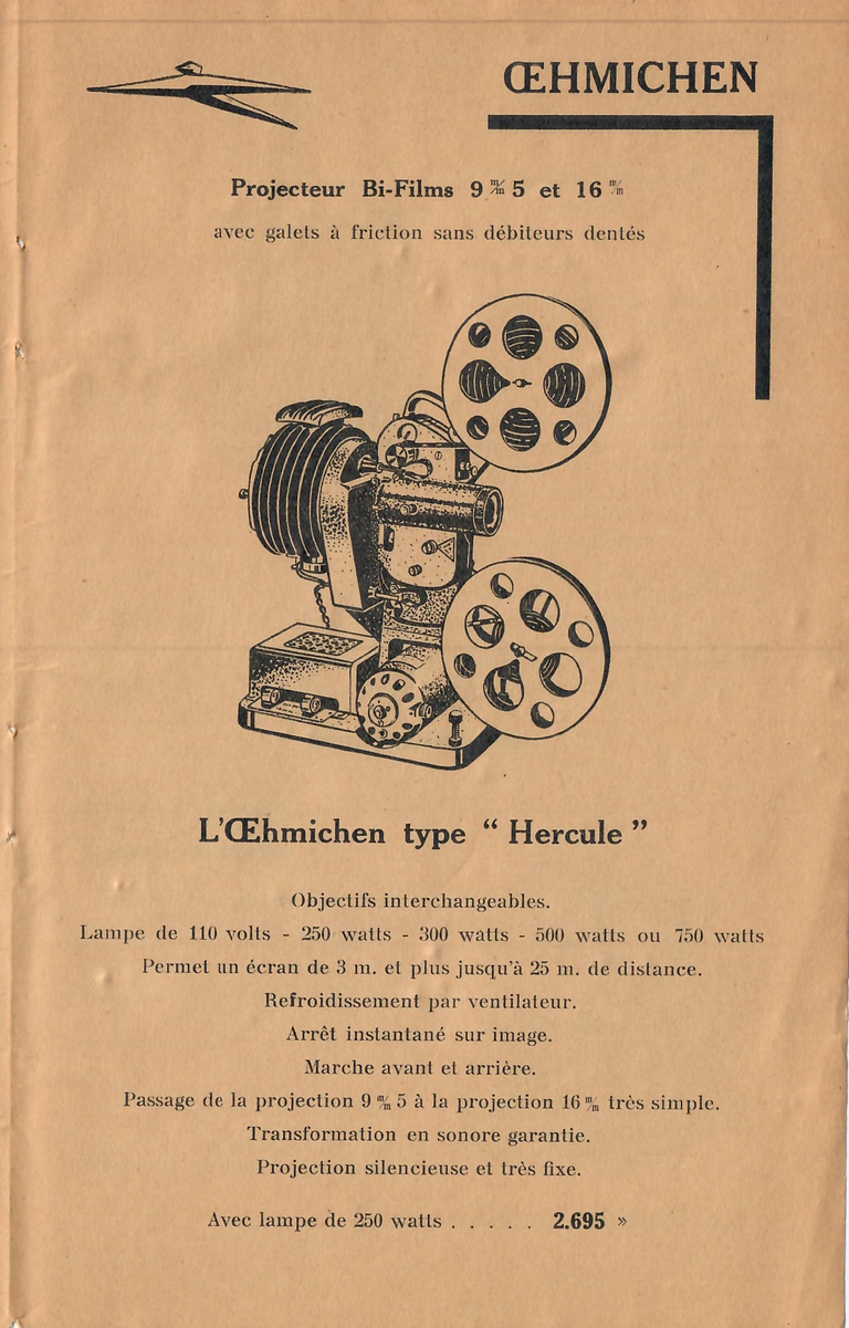 Catalogue 1936 - Projecteur Oemichen type Hercule