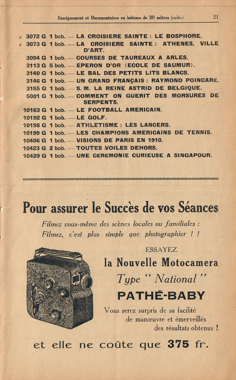 Catalogue 1936 - Pathé Motocaméra National