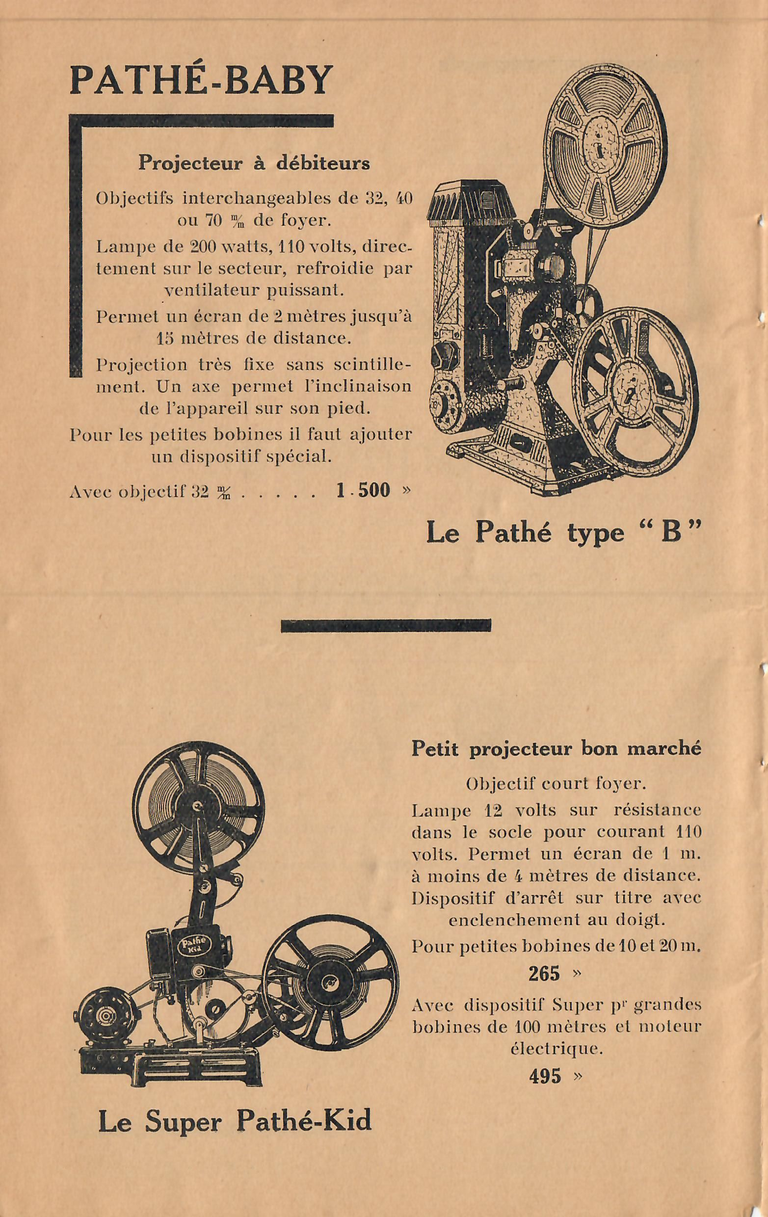 Catalogue 1936 - Projecteur Pathé-Baby Type B, Super Pathé-Kid