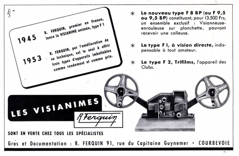 Ferquin - Visianime Type F 8 BP ou F 9,5 ou 9,5 BP, Type F1, Type F2 Trifilm - 1953