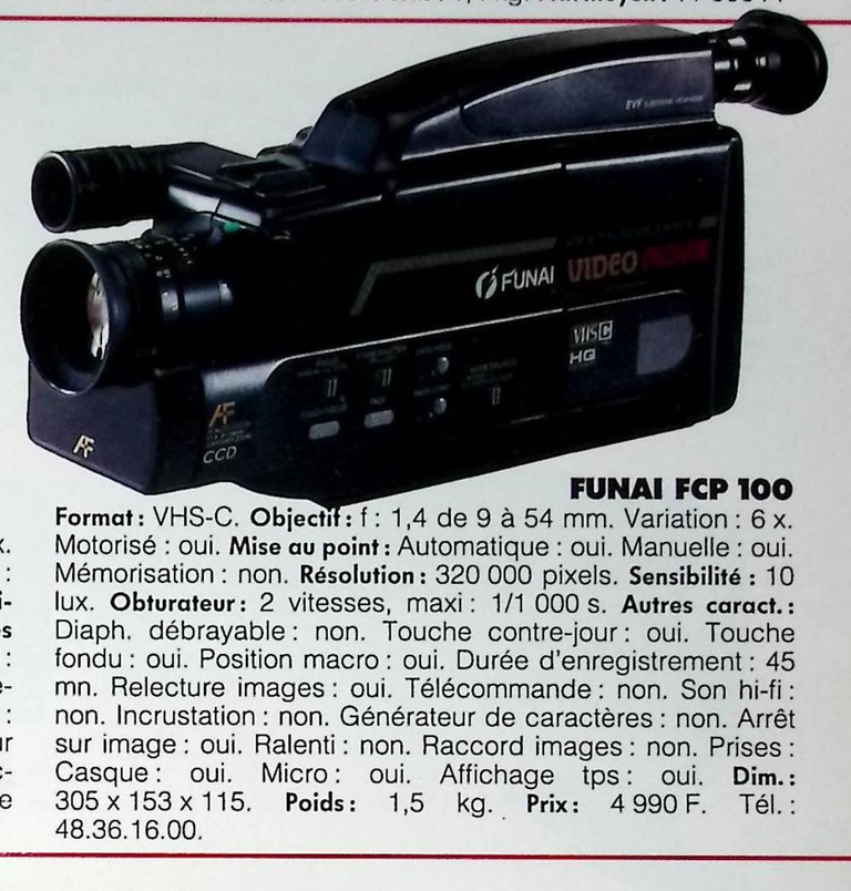 Fuji caméscope VHS-C Funai FCP 100 - Photo - février 1991