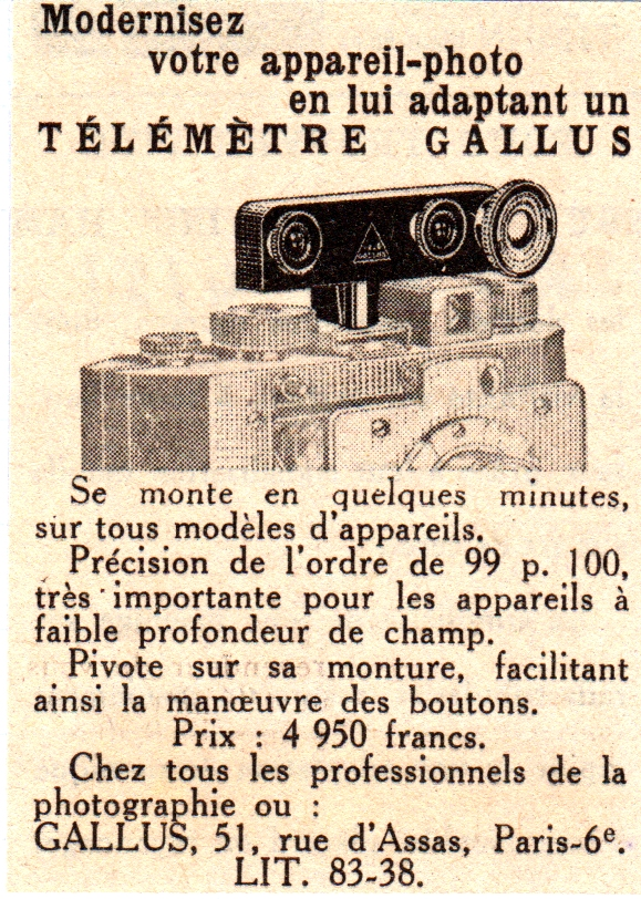 Gallus Télémètre Télé-Gallus - avril 1951