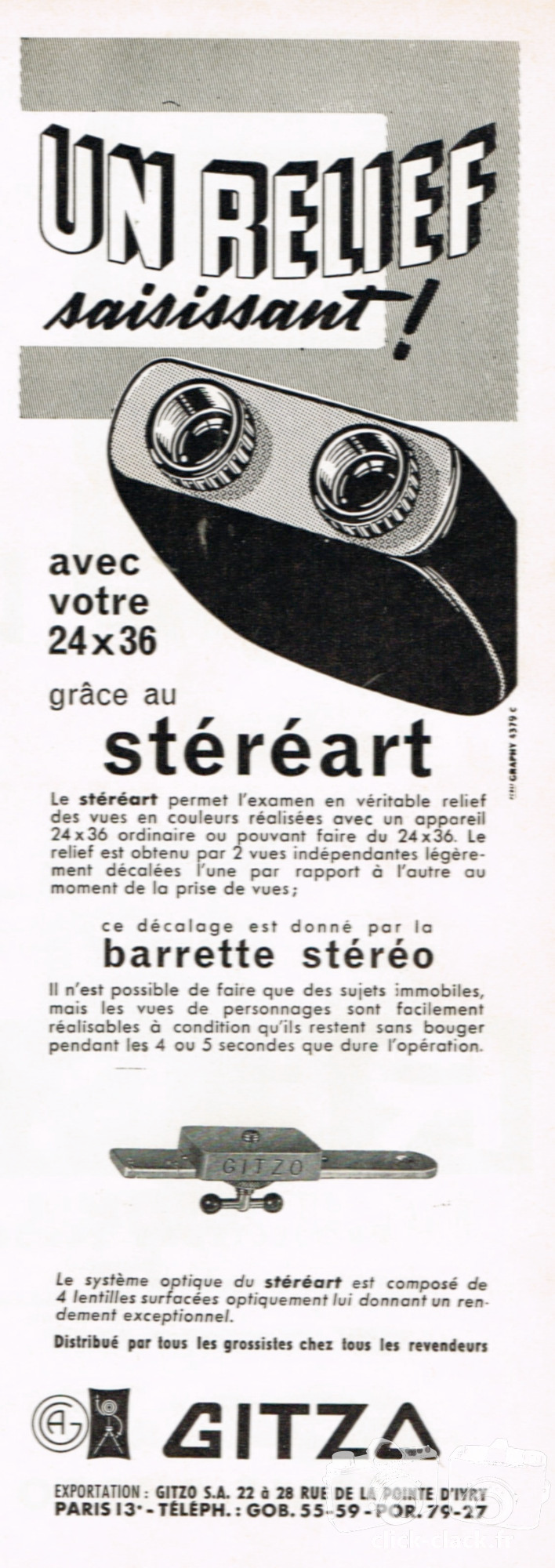 Gitzo - Stéréart, barrette stéréo - mai 1961 - Photo-Cinéma