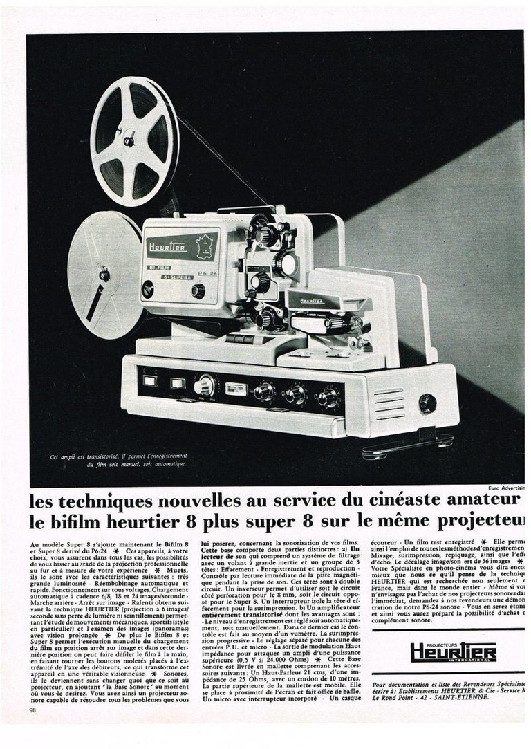 Heurtier projecteur P6_24B Bi_film 8+Super 8 - 1969 - Publicité