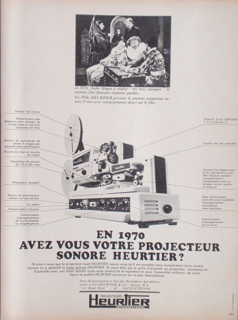 Heurtier projecteur P 6-24 Bi-Film 8 et Super 8 - 1970 - Publicité