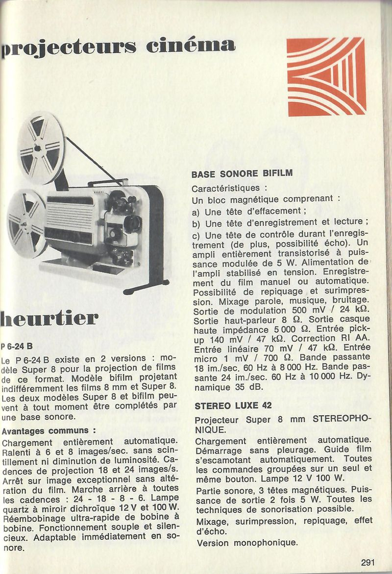 Heurtier projecteurs P 6-24 B, ST 42 - 1973 - Cinéphotoguide